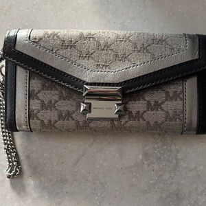 Michael Kors Metallic Silver and Black Clutch